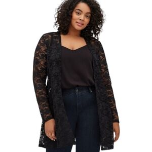 Torrid Black Lace Kimono Open Cardigan duster Beach cover up vacation stretch